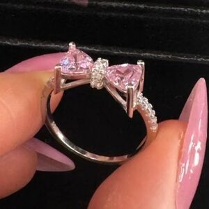 Trillion-Cut Pink & White Sapphire Sterling Silver Bow Tie Ring - Free Shipping
